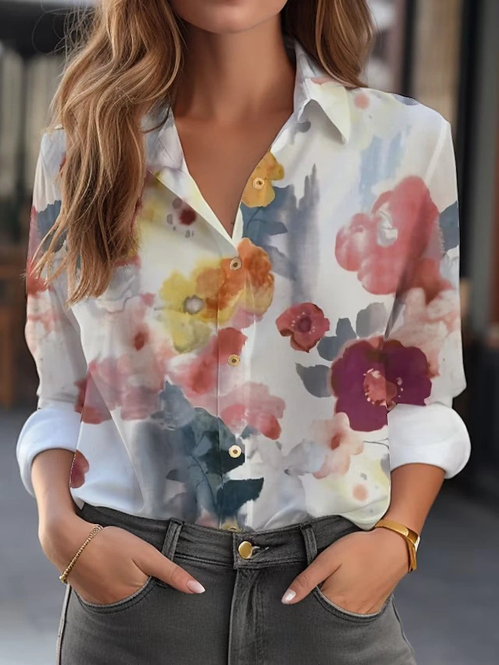 Women's Shirt & Blouses Elegant Flower Shirt 3D Print High Quality Long Sleeve Fashion Large Size Female Clothing Blouse