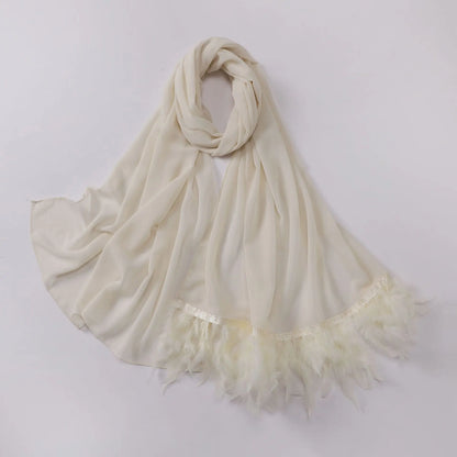 Ostrich Hair Plain Chiffon Hijab Women Scarves Handmade Feather Fashion Shawl Headwear Wrap Headscarf Scarf Foulard Scarf