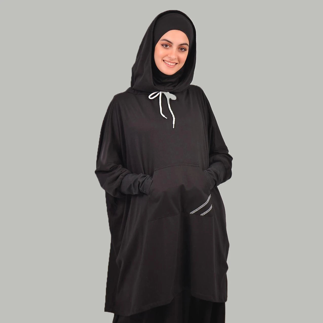 Women's Hooded Sports Suit Muslim Hijab Dress Eid Prayer Wear Jilbab Abaya Long Khimar Full Cover Soft Stretch Large Robe