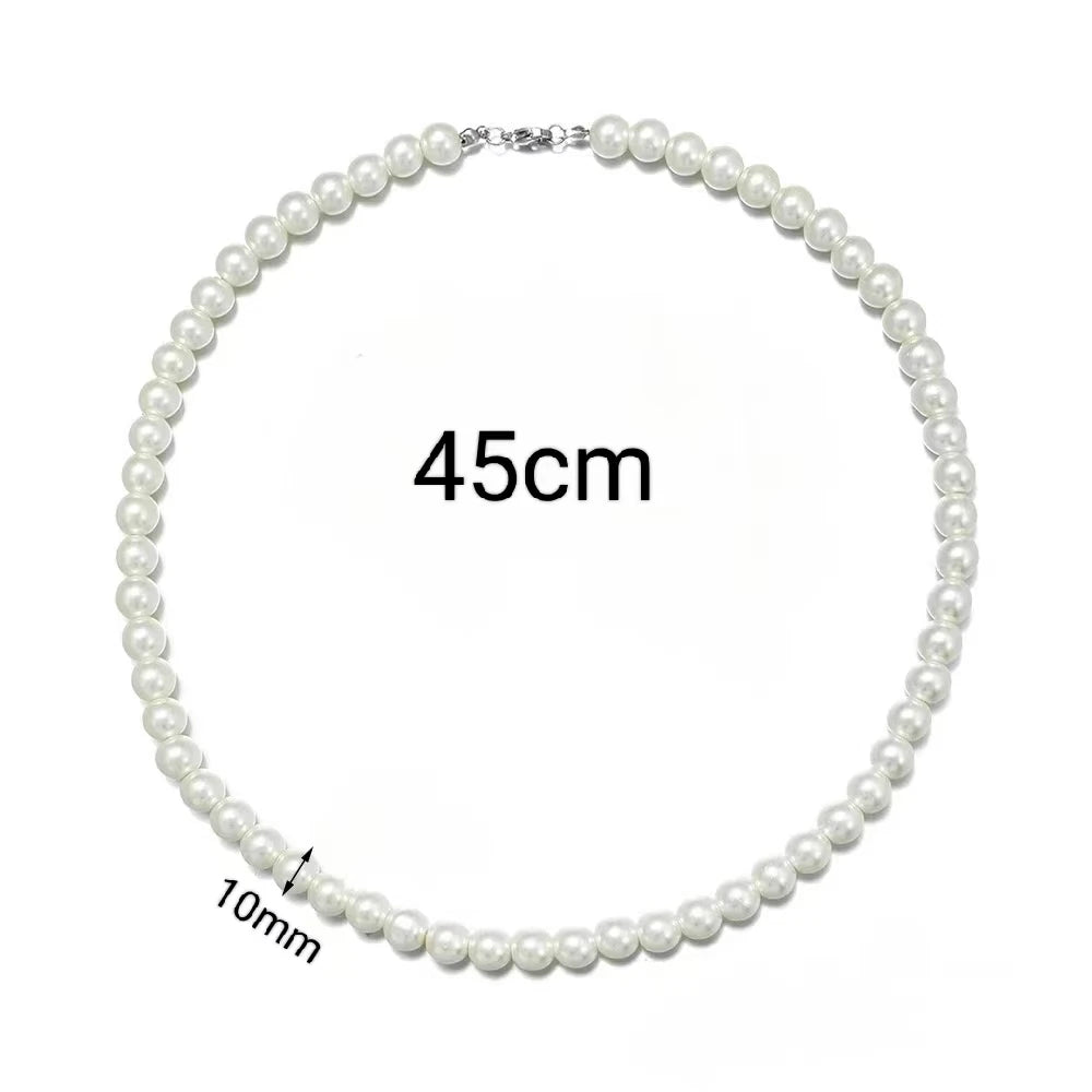 Pearl Necklace Men Simple Handmade Strand Bead Necklace 2024 New Trendy Man Jewelry for Women Girls Wedding Banquet Necklaces