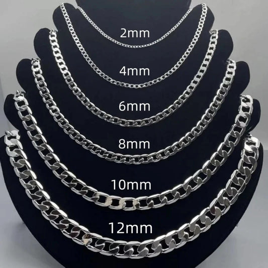 Kalung Perak 925 Sterling Lelaki 2/4/6/8/10/12MM 40-75sm Kalung Rantai Muka Genggam Lobster Lelaki Wanita Hadiah Barang Kemas Pertunangan