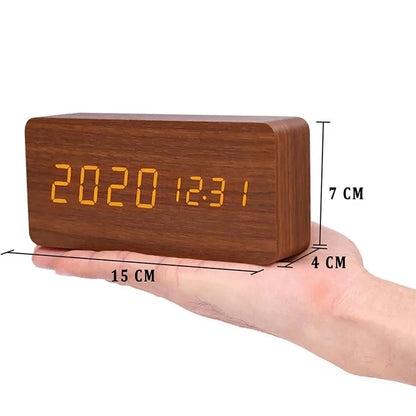 Jam Penggera untuk Bilik Tidur Meja Sisi Katil Hiasan Meja Kayu Bangun Jam Meja Dengan Suhu Dipimpin Jam Digital Cahaya Subuh
