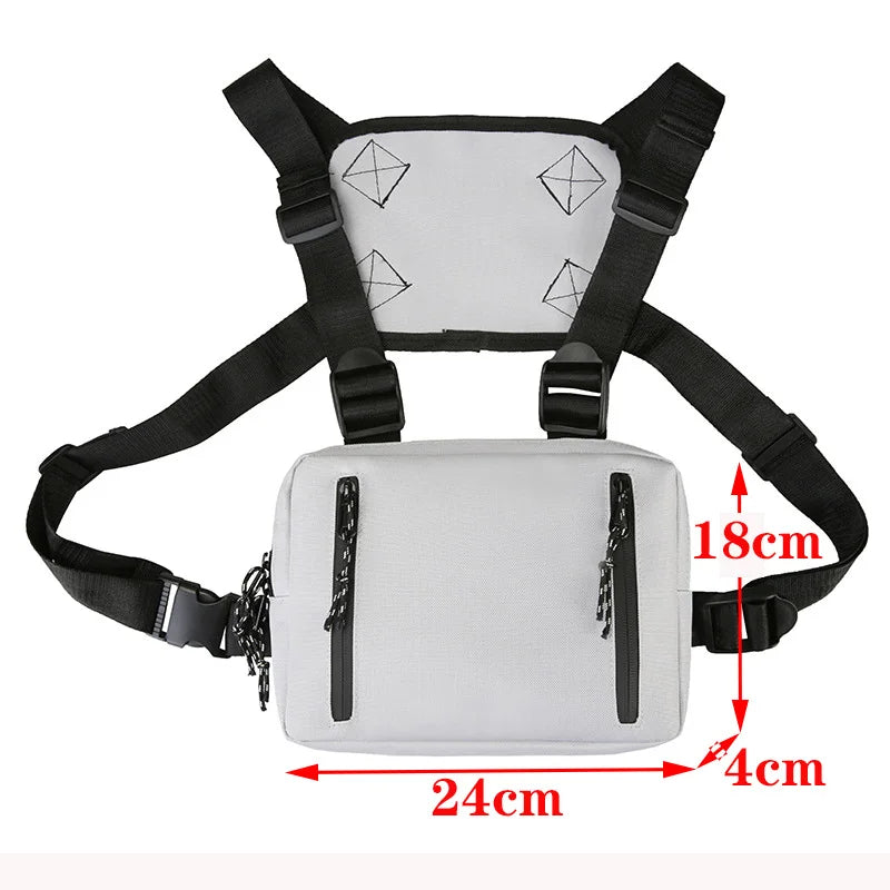 Beg Dada Taktikal Berfungsi untuk Lelaki Fesyen Peluru Hip Hop Vest Beg Streetwear Beg Pinggang Uniseks Beg Rig Dada Hitam 899 