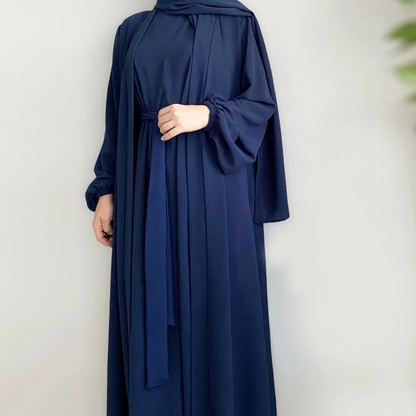 Eid Muslim Party Abaya for Women Cardigan Turkey Dubai solid color two piece suit  Jalabiya Long Dresses Morocco Kaftan LR726