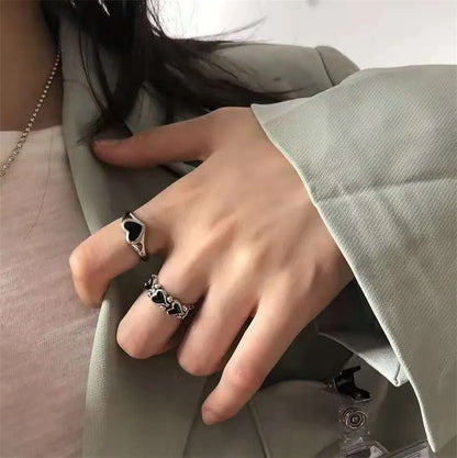 Cincin Hati Keemasan Bergaya untuk Wanita Minimalis Estetik Titisan Minyak Cincin Terbuka Pesta Makan Malam Wanita Set Cincin Menawan 