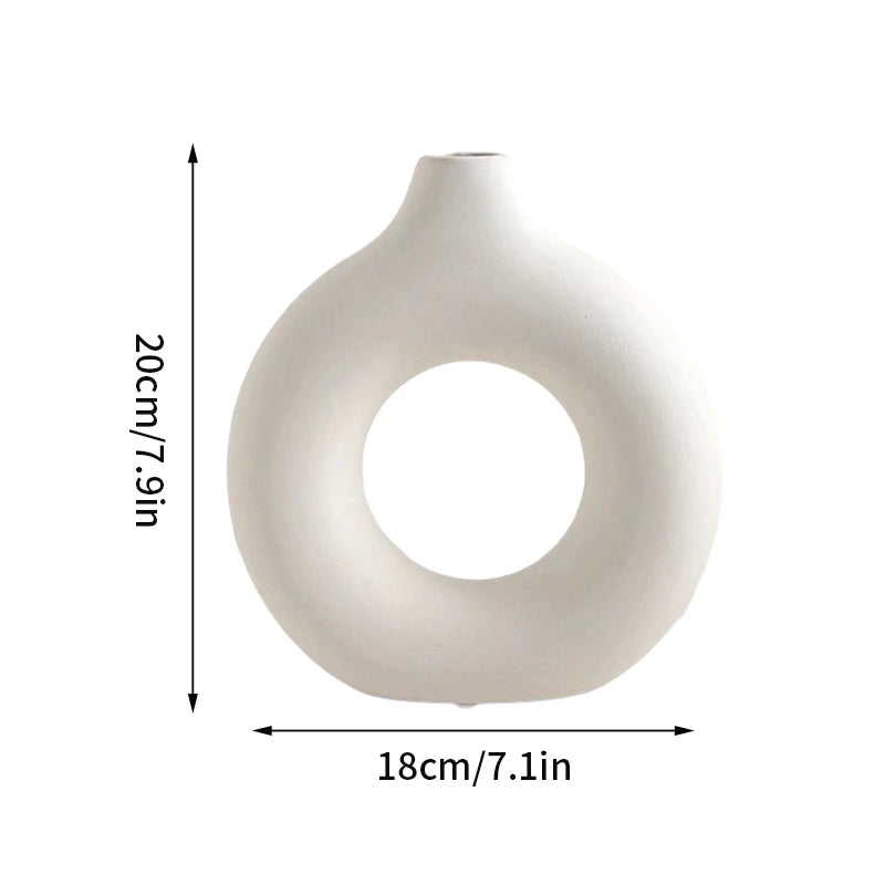 White Donut Vase Circular Hollow Imitation Ceramic Vase Nordic Decorative Vases Flower Pot Artistic Home Office Desktop Decor