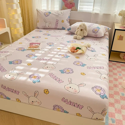 1 pc 100%Cotton Bed Sheet Cartoon Fish Printed Fitted Sheet with Elastic Band Single/Queen/King Pure Cotton Bed Botton Sheets