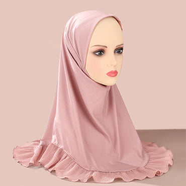 New Muslim Pullover Hat Malay Convenient Hijab Single-layer Ruffled Women's Scarf Hijab Solid Color Comfortable Hat Cap