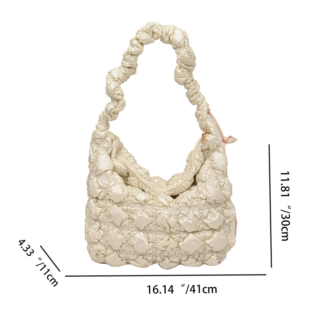 Beg Selempang Berlapis Empuk Baharu untuk Wanita Beg Bahu Awan Berlipat Bubbles Beg Tangan Berbentuk Baldi Tote Besar Beg Tangan Ruched 