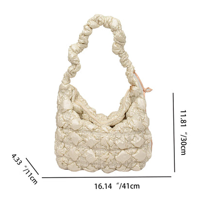 Beg Selempang Berlapis Empuk Baharu untuk Wanita Beg Bahu Awan Berlipat Bubbles Beg Tangan Berbentuk Baldi Tote Besar Beg Tangan Ruched 