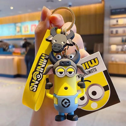 Anime Minions Keychain12 Chinese Zodiac Series Kartun Comel Mainan Kanak-kanak Cincin Kunci Beg Sekolah Hadiah Aksesori Kunci Kereta