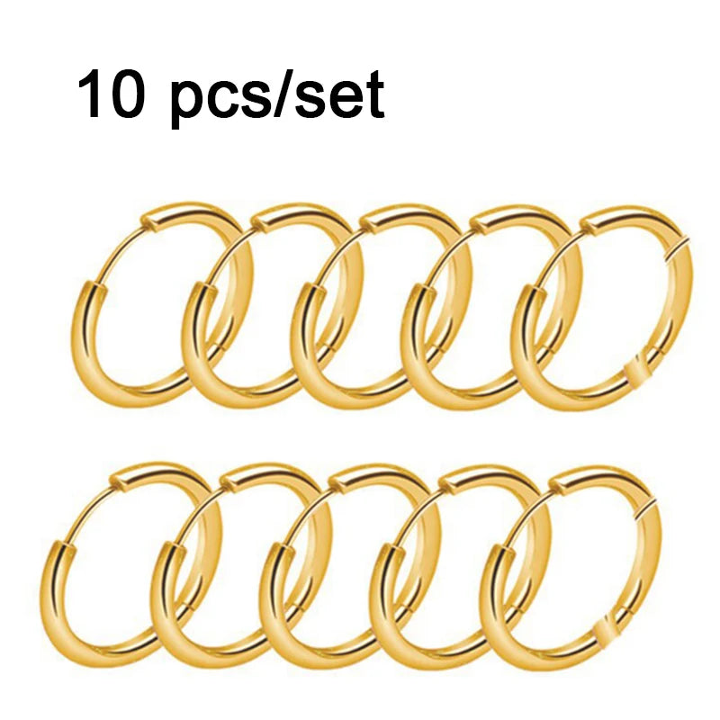 10 件小号环形耳环女士男士金色银色不锈钢圆形耳环圆形抗过敏吊坠女士 2022 