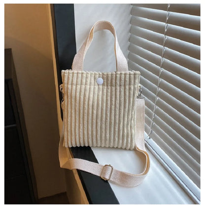 ISKYBOB Mini Tote Bag Women Corduroy Zipper Shoulder Bag Spring Summer New Fashion Handbag Single Shoulder Bag Crossbody Small