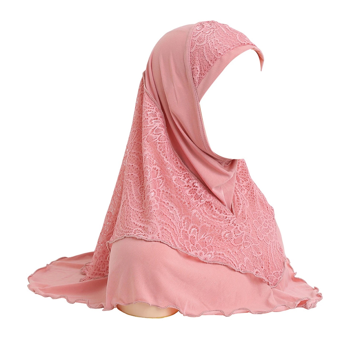 Simple Muslims Hijab Cap Lace Stitching Tulle Lightweight Scarf Shawl For Women Girls One Piece Lace Head Wrap Comfy Headwear