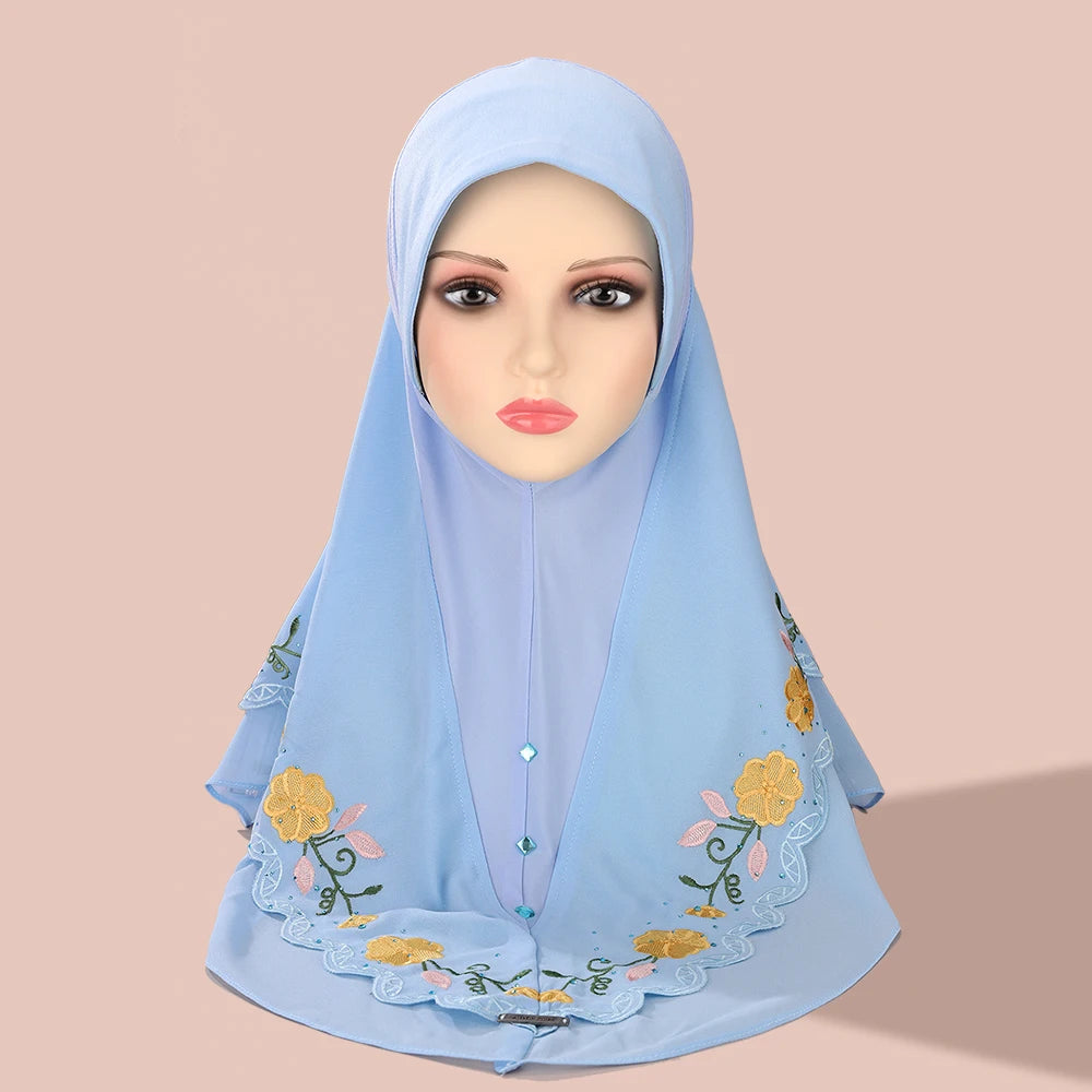 Muslim Double Layer Hijab Heavy Embroidery Lace Pullover Headscarf Malay Ladies Scarf Muslim Double Layer Chiffon Beaded Hat