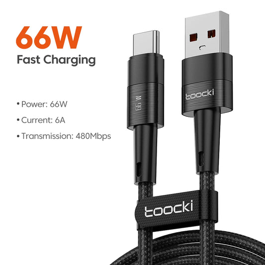 Toocki 6A 66W USB To Type C Cable Fast Charge For Huawei Mate 40 50 Pro 60 Nova 8 9 10 11 SE Xiaomi Samsung USB Type-C Data Cord