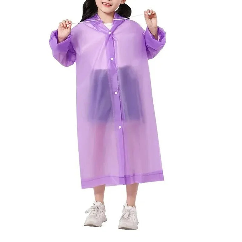 Children Raincoat Reusable Transparent Fashion Rainwear Hooded Rain Poncho Coat Girl Outdoor Raincoats Rain Gear Accessories