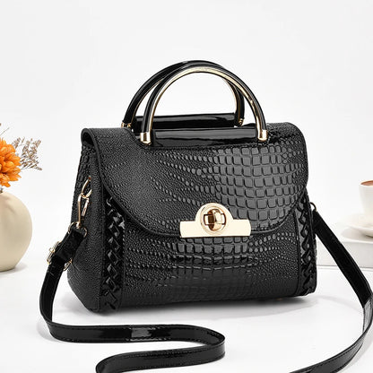 Beg Satchel Pemegang Atas Fesyen, Beg Crossbody Corak Buaya, Beg Tangan Elegan Wanita, Beg Bahu &amp; Dompet 