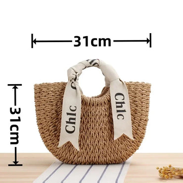 Beg Tote Tudung Rotan Pereka Mewah Beg Tangan Bahu Wicker Bakul Pantai Fesyen Crossbody Messenger Wanita Membeli-belah Beg Jerami 