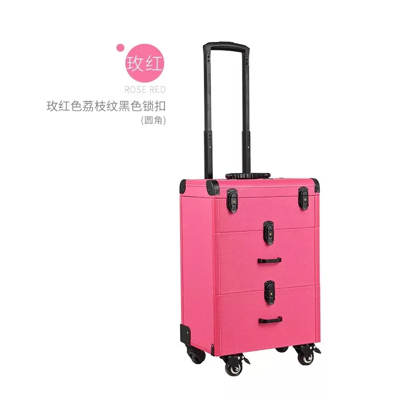 NEW Trolley luggage large Multi-layer Beauty make up bag box Suitcase capacity manicure Cosmetic case multifunct Rolling Luggage