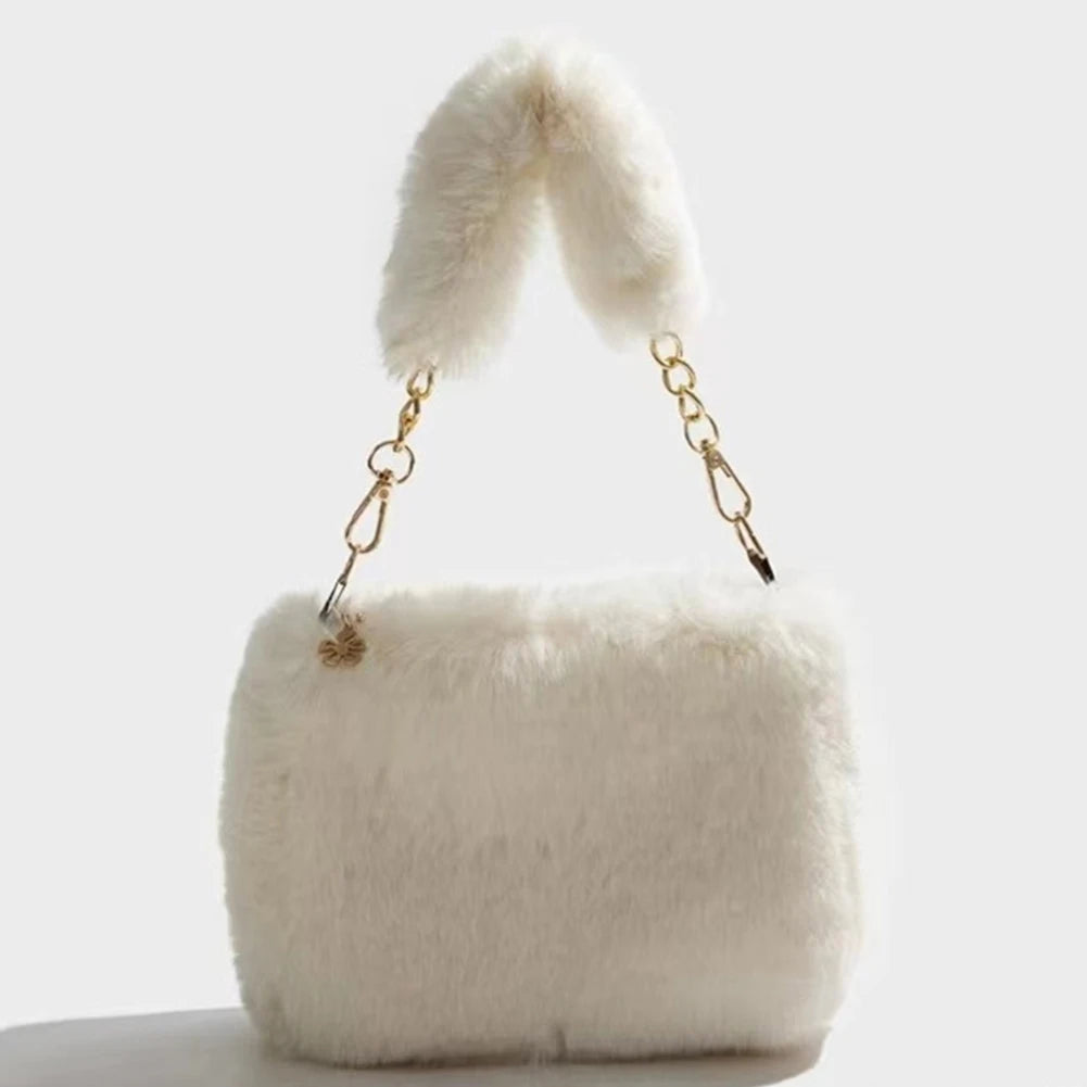 Women Plush Tote Handbag Casual Furry Satchel Bag Versatile Fluffy Shoulder Bag Soft Cute Fall Winter Female Purse