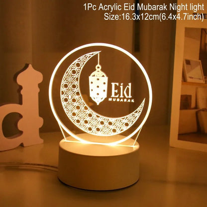 Eid Mubarak 3D Led Lamp Ramadan Night Light Led Moon Star Eid Bedroom Decoration Light Ornament Ramadan Decoration For Home 2024