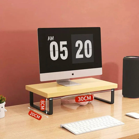 Monitor Stand Desktop Computer Stand Office Laptop Stand Storage Shelf Mini Wooden Desk Desk Shelves