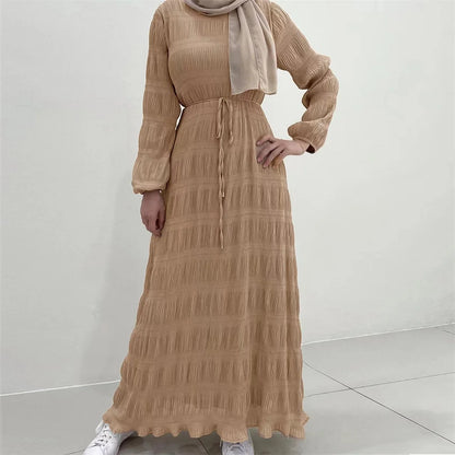 2024 Fashion Casual Abaya Robe Muslim Long Maxi Dress Women Chiffon Pleated Evening Dresses Hijab Kaftan Muslim Sets Slim Fit