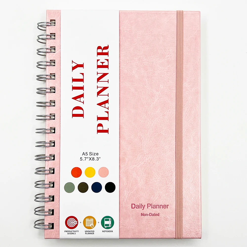 A5 Spiral Undated Daily Notebook Planner Organize Daily Plans 80 Sheets Hardcover Notebooks for Perfect for Office School