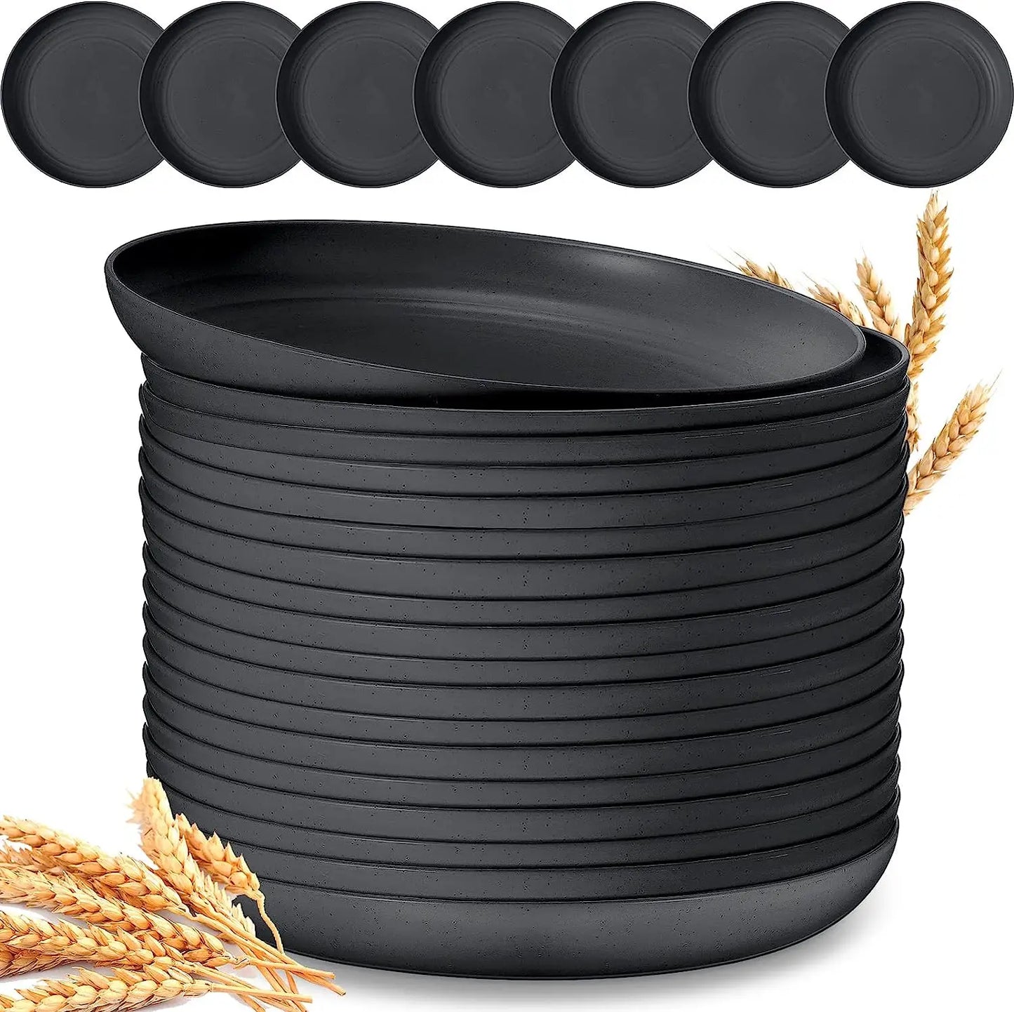 Supernal 8pcs Black Wheat Straw Dinnerware,Plastic Dinnerware, Dishwasher Safe Kids Dinnerware,Unbreakable Plates,Camper Dish