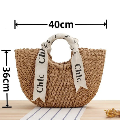 Rattan Letter Women Bag Luxury Designer Beach Shoulder Bag Woven Large Shopping Bag Fashion Crossbody Messenger Tote Straw Purse