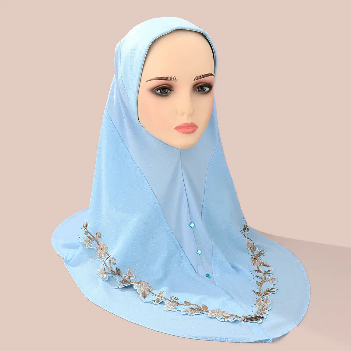 Malaysia Embroidery Floral 2 Layers Instant Hijab Muslim Wear Directly Islamic Shawls Arab Scarf Turban