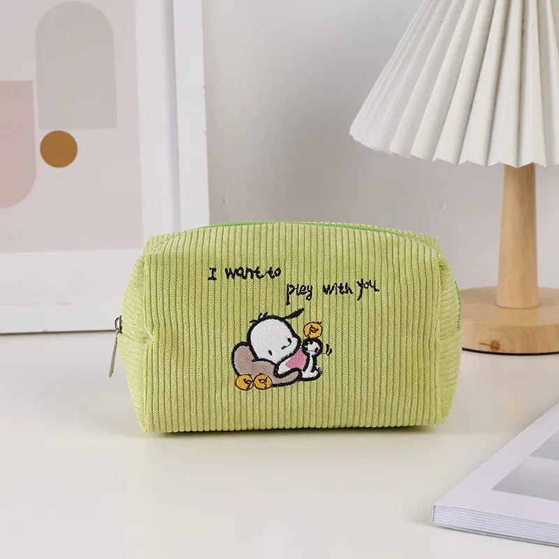 Sanrio Cosmetic Bag Kawaii Cartoon Kuromi Cinnamoroll Corduroy Large Capacity Pencil Case Melody Pochacco Student Children Gifts