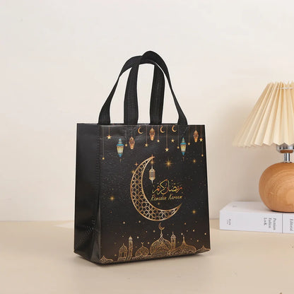 4/8/pcs Beg Hadiah Bukan Tenunan Ramadan Mubarak dengan Pemegang Beg Gula-gula Pesta Eid Mubarak untuk Hiasan Parti Muslim Eid Mubarak 
