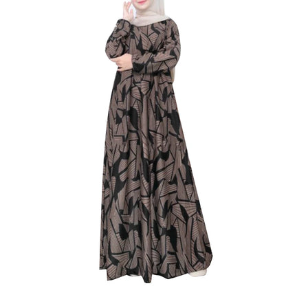 ZANZEA Fashion Printed Muslim Abaya Women Maxi Dress Robe Femme Vinatge Long Sleeve IsIamic Robe Kaftan Hijab Vestidos IsIamic