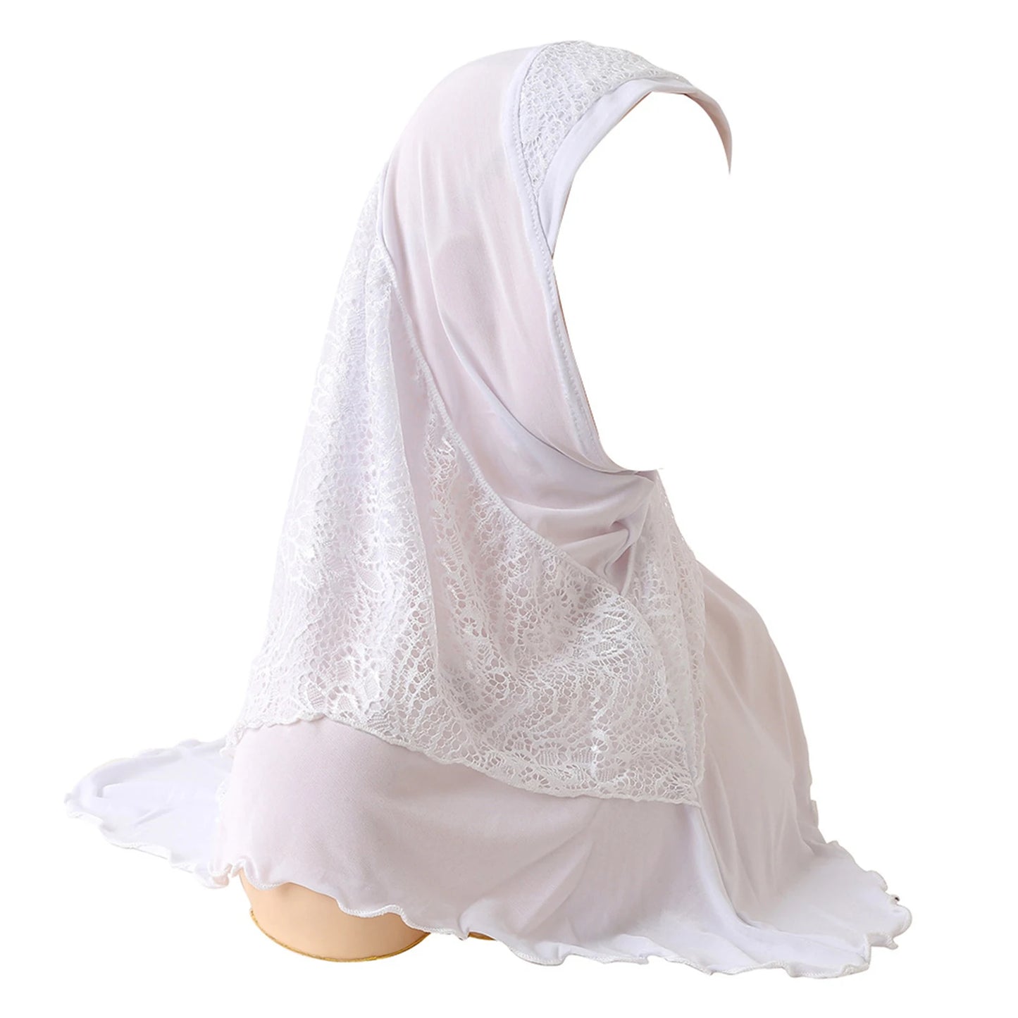 Simple Muslims Hijab Cap Lace Stitching Tulle Lightweight Scarf Shawl For Women Girls One Piece Lace Head Wrap Comfy Headwear