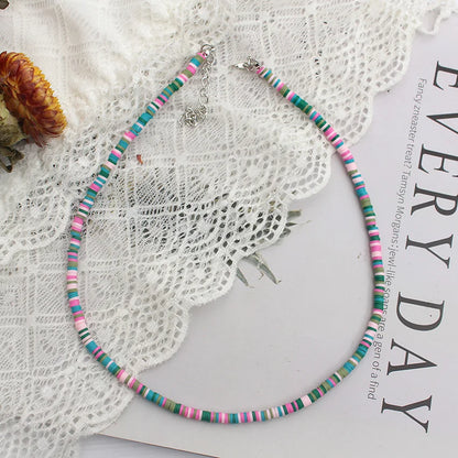 Colorful Beads Necklace Women Summer  Korean Handmade Fashion Boho Polymer Clay Choker  Pendant Neck Collar Female Beach Jewelry