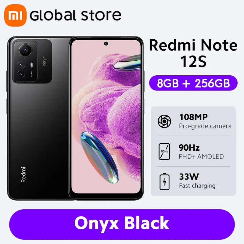 全球版小米 Redmi Note 12S 智能手机 MTK Helio G96 108MP 摄像头 5000mAh 90Hz 6.43 英寸 AMOLED 点显示屏 33W 快速充电