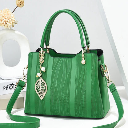 Beg Tangan Berjalur Fesyen, Beg Selempang Kulit PU Wanita, Dompet Beg Tangan Atas 