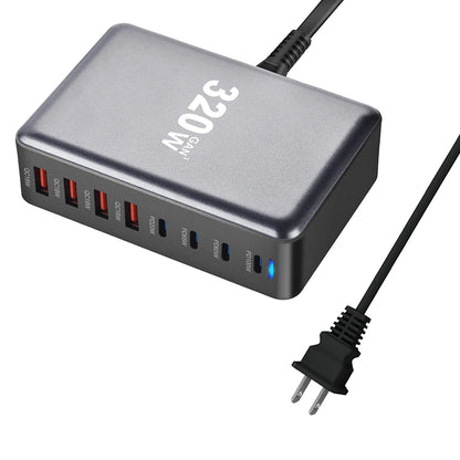 Pengecas GaN Desktop URVNS 320W 8-Port USB Jenis C Pengecas PD Pengecas Cepat 3.0 USB Jenis C 100W PPS Pengecas Cepat Pengecas USB Mudah Alih 