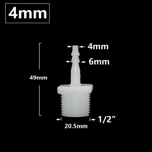 Pemasangan Paip Plastik 4mm 6mm 8mm 10mm 12mm 14mm 16mm 18mm 20mm Penyambung Barb Hos 1/2" Pengganding Penyambung Benang Lelaki 