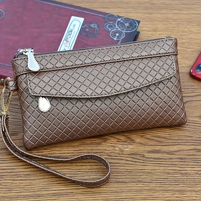 Women's Argyle Quilted Clutch Bag, Multi Zipper Wristlet Bag For Phone & Coin, Fashion Handbag