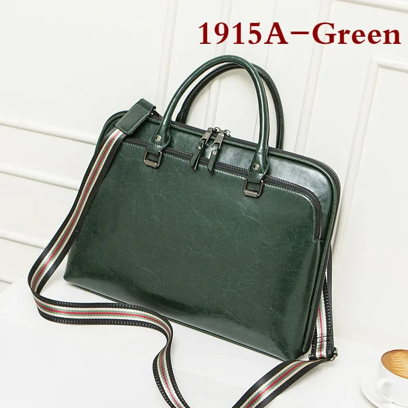 2024 New Cowhide Women's Briefcase Business Handbag Women Genuine Leather Bag 14.6 Inches Laptop Computer Bag Office Bags