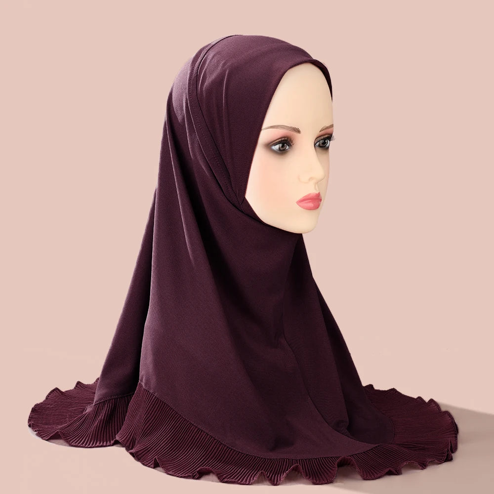 New Muslim Pullover Hat Malay Convenient Hijab Single-layer Ruffled Women's Scarf Hijab Solid Color Comfortable Hat Cap