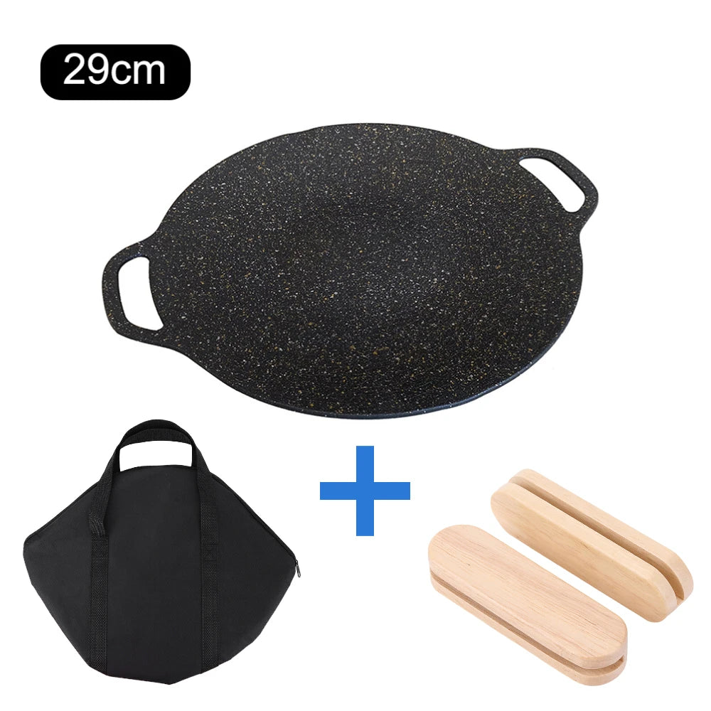 Outdoor Grill Pan Korean Roastig Frying Pan Non-stick Barbecue Plate Induction Cooker BBQ Baking Tray Camping Kitchen Bakeware