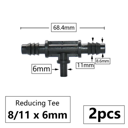 3/8" 8mm Penyambung Hos Taman 8/11 Hingga 4/7 3/5mm Pengurangan Hos Pemisah Air Tee Siku Hujung Palam Titisan Sistem Pengairan 