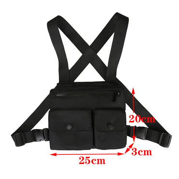 Beg Dada Taktikal Berfungsi untuk Lelaki Fesyen Peluru Hip Hop Vest Beg Streetwear Beg Pinggang Uniseks Beg Rig Dada Hitam 899 