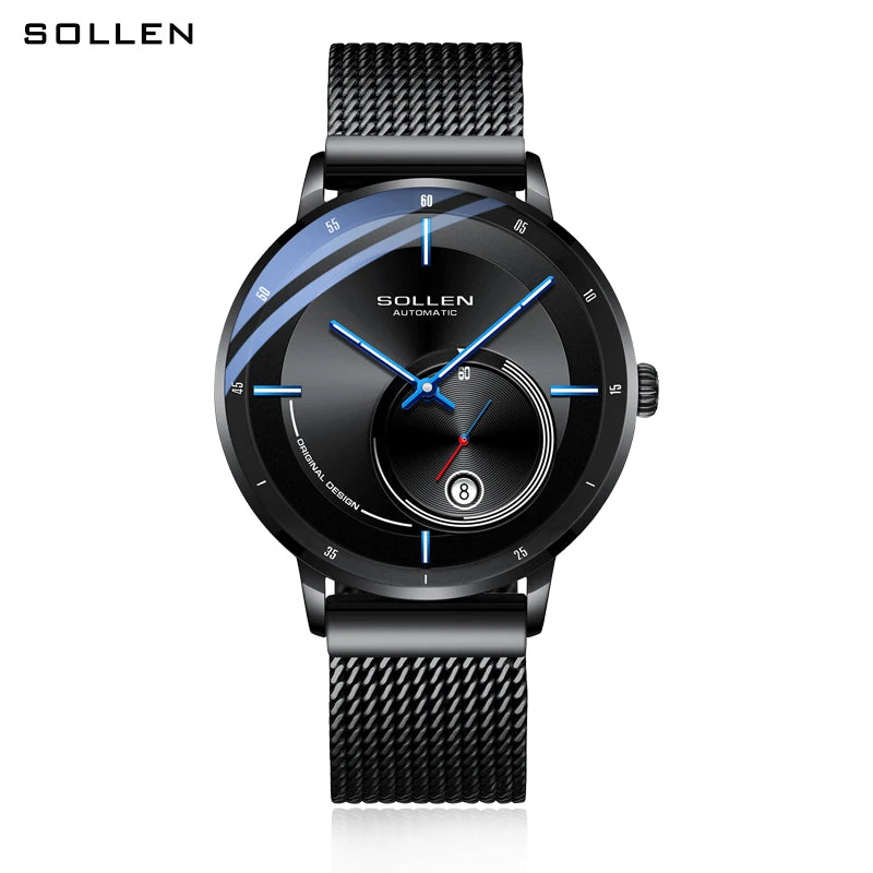 Solon Fashion Watch Men's Mechanical Watch Fully Automatic Mechanical Movement Watch Steel Belt Calendar Trendy Fashion Men's Wa