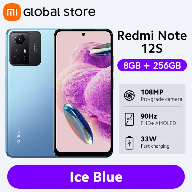 Global Version Xiaomi Redmi Note 12S Smartphone MTK Helio G96 108MP Camera 5000mAh 90Hz 6.43" AMOLED DotDisplay 33W Fast Charge