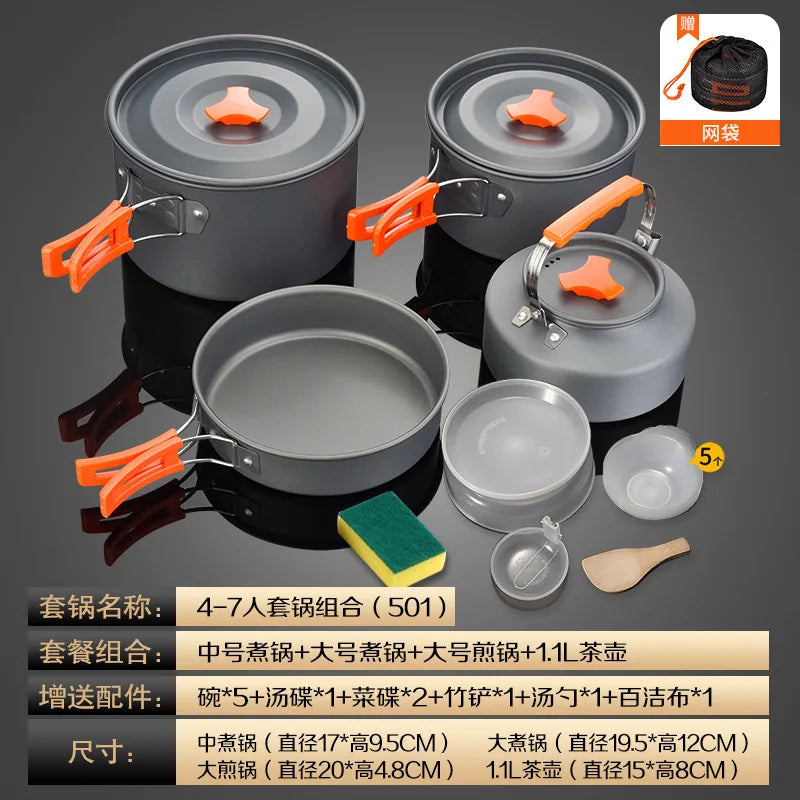 Outdoor cookware set, portable camping cookware set, three piece kettle set, camping specific pot, card stove set